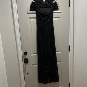 Lulu's Black Sparkle Sequin Flare Jumpsuit